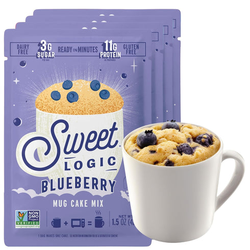 Sweet Logic Keto Dessert Mug Cake Mixes - Blueberry Muffin, Low Sugar, Gluten-Free, 4 Pack of Delicious Keto Treats