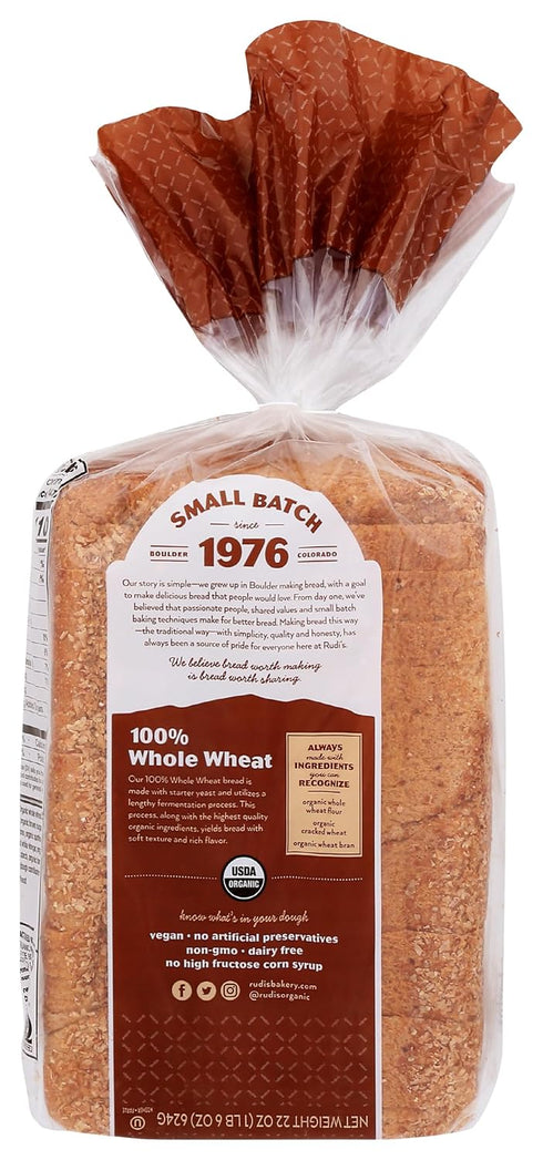 Rudis 100% 22 OZ BAKERY Organic Whole Wheat Sliced Bread