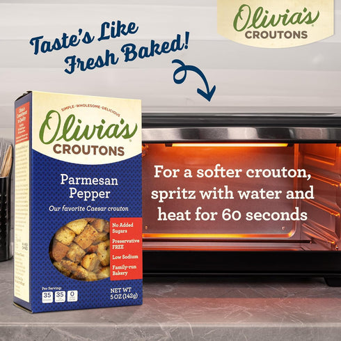 Olivia’s Croutons Parmesan Pepper Croutons, 4 Pack of 5 Oz Boxes, Gourmet Salad Toppers Made In USA