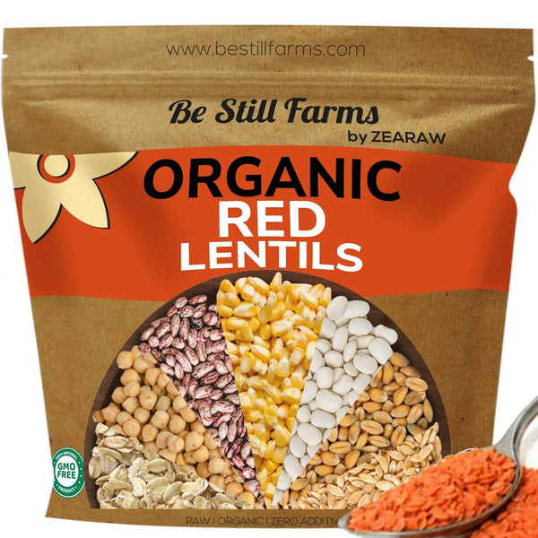 Organic Red Lentils Dry by Be Still Farms - Lentils Bulk (4.8lb)
