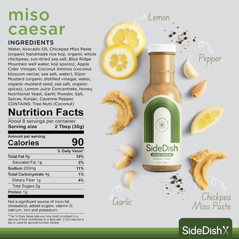 8 oz SideDish Miso Caesar Dressing Seed Oil Free Salad Dressing Made w/Avocado Oil Refined Sugar Free, Dairy & Gluten