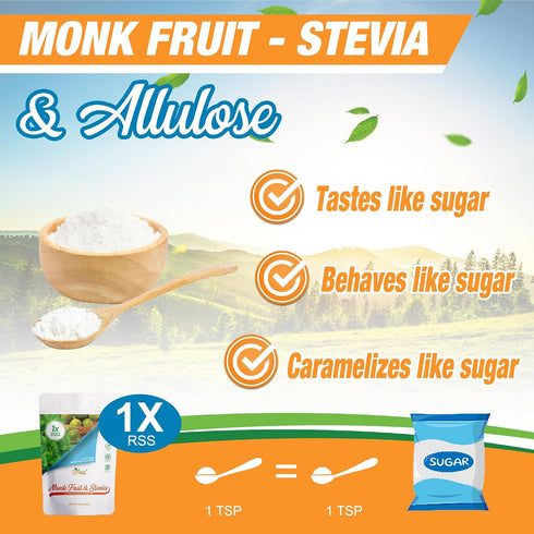 1X 567; 5-LB Monk FruitStevia & Allulose All Purpose Sweetener Sugar Sweetness; Total Servings Zero Calorie Sweetener