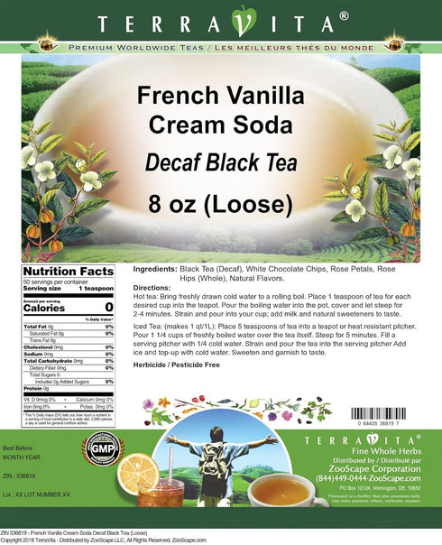 Terravita (8 oz, 536819) French Vanilla Cream Soda Decaf Black Tea (Loose) ZIN: