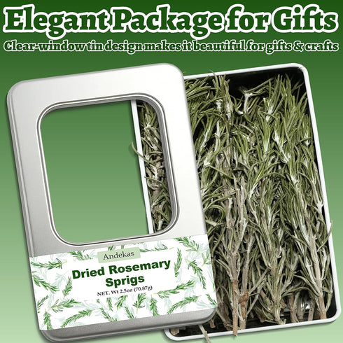 3035PCS 2.5oz 7" Dried Whole Rosemary Sprigs, Natural Spices in Clear-Window Tin, Air-Dried Rosemary for Cooking