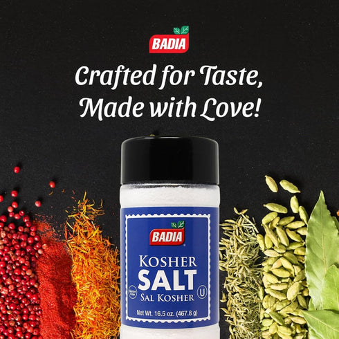 16.5 oz Badia Kosher Salt, Essential Kitchen Kosher Salt for Cooking, Baking & Everyday Seasoning