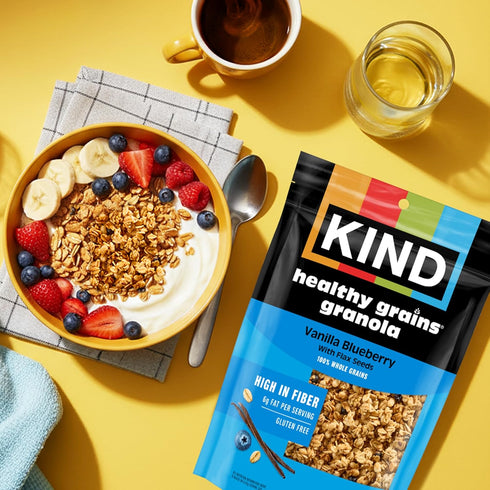 6g 11oz, 6 Count Kind Healthy Grains Granola, Vanilla Blueberry Clusters with Flax Seeds, Gluten Free, Healthy Snack
