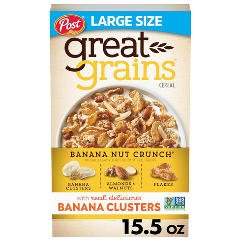 Great Grains Banana Nut Crunch Breakfast Cereal for Adults, Made with Whole Grain, Non-GMO,