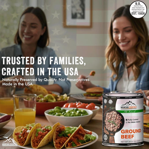 28 Oz 5-Year 1 Pack MOUNTAIN ESSENTIALS All Natural Canned Ground Beef Fully Cooked, Ready to Eat Hamburger Meat Pantry
