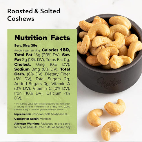 100% Packed (2 LBS) NUTS U.S. - Cashews | Roasted and Salted | No Shell | Natural | in a Resealable Bag!!!