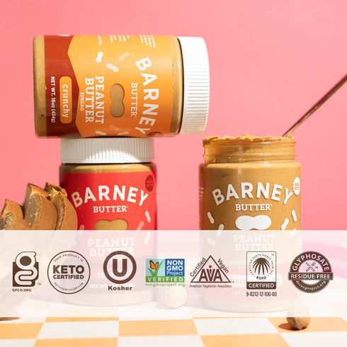 16 (Pack 2) Barney Butter Peanut Butter, Crunchy, Ounce Jar, Natural, No Stir, Non-GMO, Gluten Free, Keto, Vegan
