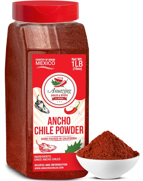 Ancho Chile Pepper Powder Ground 1 LB (16oz) – All Natural for Mexican Mole, Sauces, and Meats
