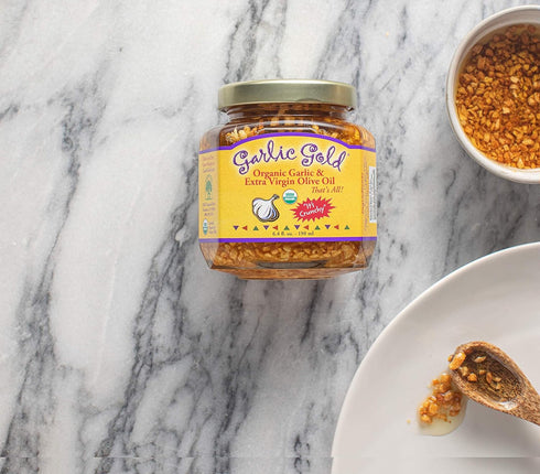 (6.4 Oz, 2 Pack) Garlic Gold Toasted Granules in Extra Virgin Olive Oil, USDA Organic Certified Minced Garlic, Sodium