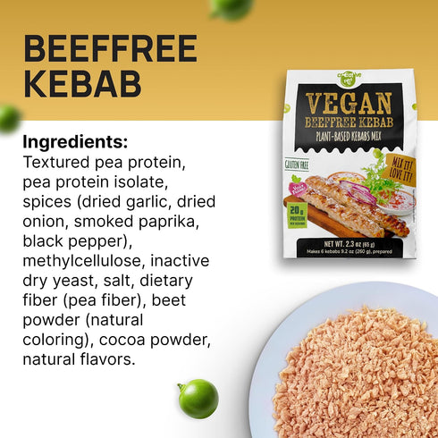 4-Pack ~1 Creative Pea Beeffree Kebab Mix | Makes kg | Shelf-Stable Vegan Protein | Just Add Water & Oil | Easy Kebab