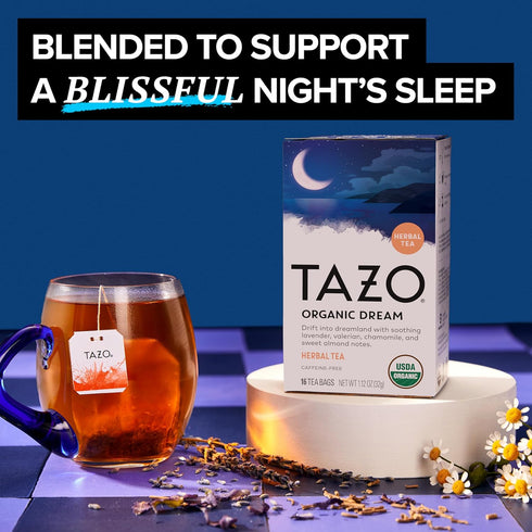 96 (16ct Pack 6) TAZO Organic DREAM Herbal Tea Bags, Caffeine-Free Bedtime Tea, Relaxing Chamomile and Lavender Blend