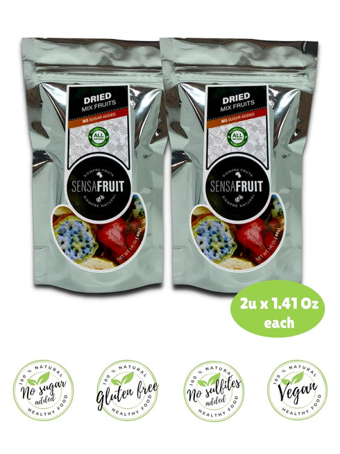 Sensafruit 100% 2 x1.41 Oz (2.8 Oz) Dried mix fruit of strawberry, banana, pineapple, dragon fruit, mango