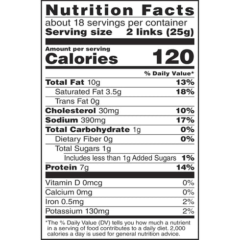 7g 16 oz. Duke's Pork Hot & Spicy Smoked Shorty Sausages, Protein Per Serving