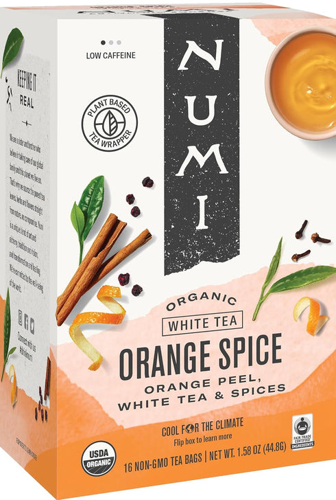 Numi Organic Orange Spice, 16 White Tea Bags Delicate Citrus & Warming