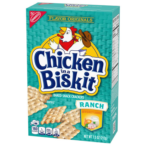NABISCO 6-7.5 oz CHICKEN IN A BISKIT Ranch Baked Snack Crackers, Bulk Lunch Snacks, Boxes