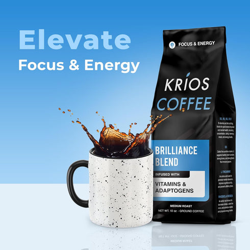 Krios Coffee Brilliance Ground Coffee, Medium Roast with Essential Vitamins, 10 oz Bag