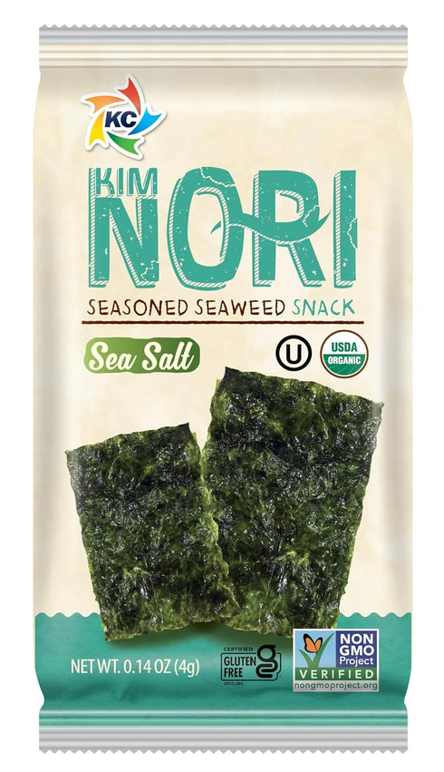KIMNORI Seasoned Seaweed Snacks Sheets – Organic Sea Salt Flavor, 12 Packs, 4g 0.14 Ounce, Roasted Crispy Laver