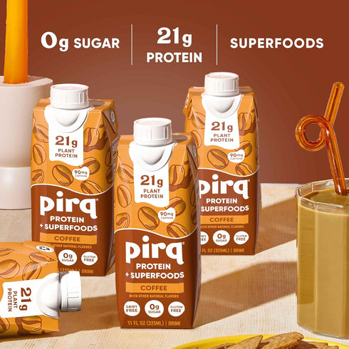 11 Oz (Pack 4) Pirq Plant-Based Protein Shakes | Coffee Fl of | Dairy-Free, Gluten-Free, Soy-Free, Zero Sugar