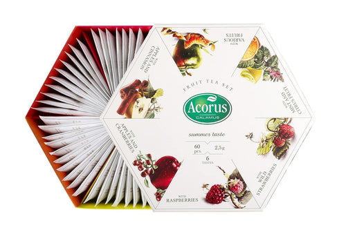 ACORUS Summer Taste Tea Set, Natural Assorted Tea Hamper Box Gift Set, 60 Teas Bags, 6 Fruit Flavors