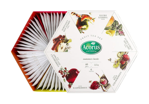 ACORUS Summer Taste Tea Set, Natural Assorted Tea Hamper Box Gift Set, 60 Teas Bags, 6 Fruit Flavors