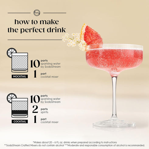 11.1 OZ (Pack 3) SodaStream Crafted Cocktail Mixers: Grapefruit & Elderflower Flavor, Non-alcoholic mixers expertly