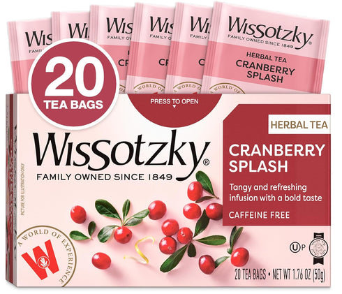 Wissotzky Cranberry Herbal Tea, 20 Teabags | Refreshing Blend | Caffeine Free