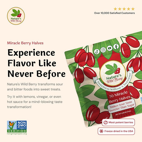 50 Pack Nature's Wild Berry Miracle Berries Flavor-Changing Berry Halves | Resealable Refill | Freeze-Dried in USA |