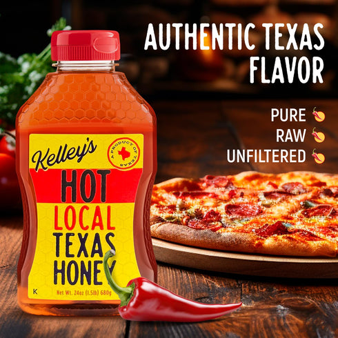 24 Oz 100% Kelley's Hot Honey, Unfiltered Raw Honey Infused with Chili Pepper Rich Flavor for BBQ, Fried Chicken