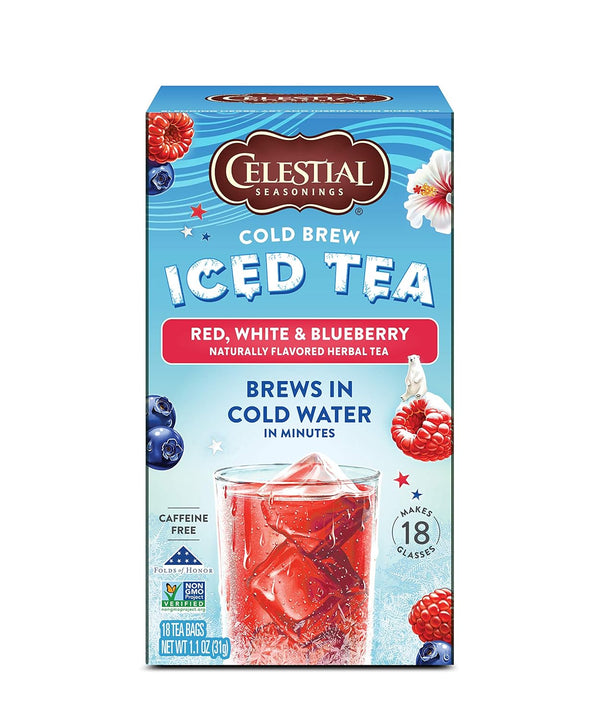 Celestial Seasonings Cold Brew Iced Tea, Red, White & Blueberry, Caffeine Free,