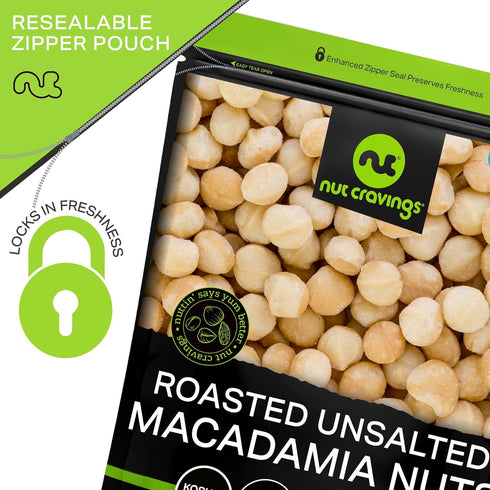 (8oz 1 Pack) Packed NUT CRAVINGS - Roasted Macadamia Nuts - No Shell, - Bulk Nuts Fresh in Resealable Bag - Healthy