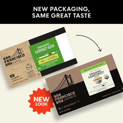 (80 Commercially San Francisco Bay K-Cup Coffee Pods, Organic Rainforest Blend ct), Medium-Dark Roast, Compostable USDA