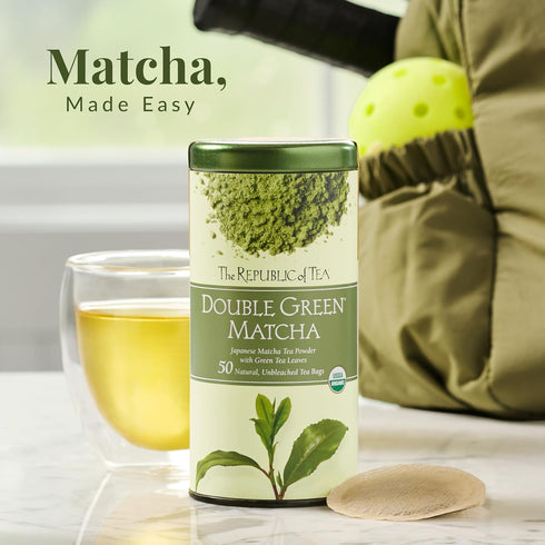 50 The Republic of Tea Organic Double Green Matcha, Individual Tea Bags with Japanese Matcha Tea Powder and Green Tea