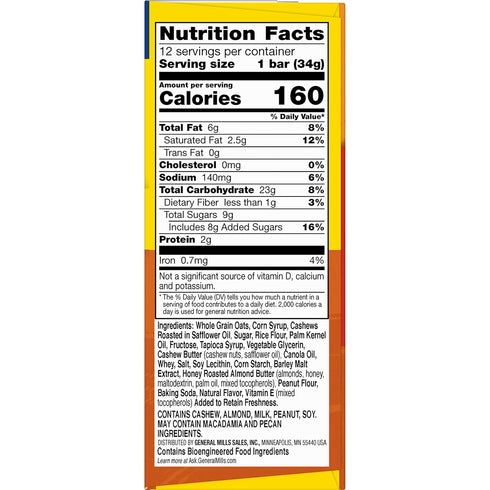 12 14.4 OZ Nature Valley Granola Bars, Sweet and Salty Nut, Cashew, ct