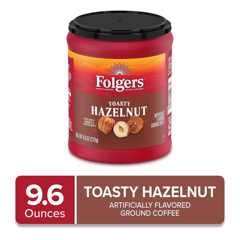 9.6 Folgers Toasty Hazelnut Flavored Ground Coffee, Ounce