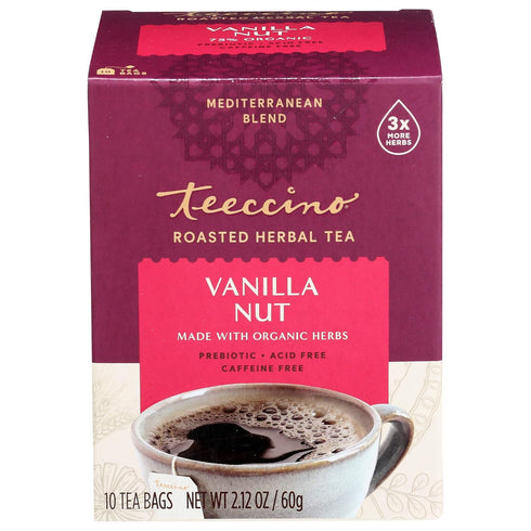 10 Teeccino Vanilla Nut Herbal Tea - Rich & Roasted Herbal Tea Thats Caffeine Free & Prebiotic for Natural Energy, Tea