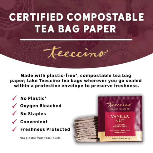 Teeccino Vanilla Nut Herbal Tea, 25 Tea Bags, Rich & Roasted, Caffeine Free & Prebiotic