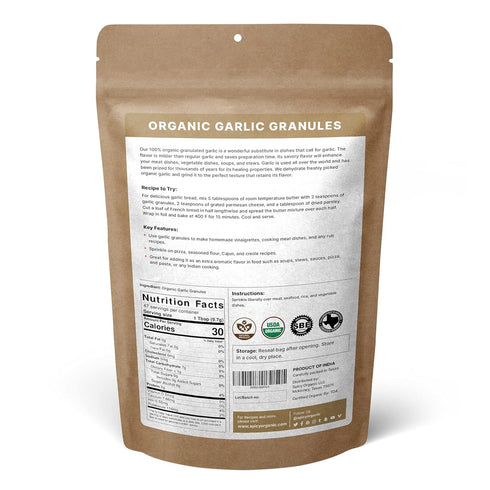 100% 16oz SPICY ORGANIC Garlic Granules USDA Organic- Premium Quality Granulated Garlic Powder for Mouthwatering Rubs