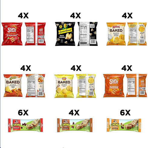 Pack, (Pack 40) Frito-Lay Snack Time Favorites with Baked, Smartfood, Sunchips and Quaker Chewy Granola Bars Variety