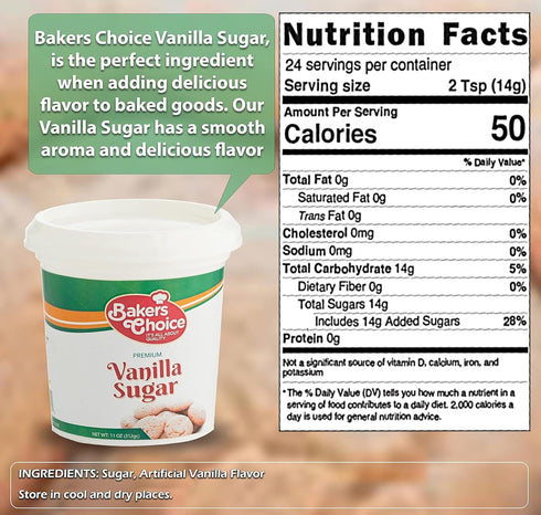Baker's Choice 12 oz. Premium Vanilla Sugar, - For Baking, Ice Cream, Milkshakes, Desserts, Fruit Shakes and Truffles