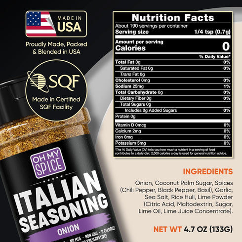 4.7oz Italian Seasoning Blend Onion Powder Mix - Gluten Free & Low Sodium Pizza Seasoning for Bruschetta & Spaghetti.