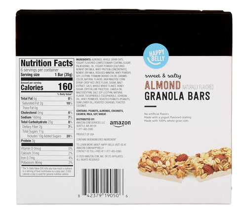 1.2 Oz, 6 Count Amazon Brand - Happy Belly Sweet & Salty, Almond Granola Bars