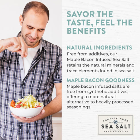 80+ (3 oz. FLORIDA PURE Maple Bacon Sea Salt - Smoky, Mineral Salt, Natural, Unrefined, Non Iodized - for Baking
