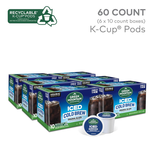 60-Count (6 Packs 10) Green Mountain Coffee Roasters Original Black Iced Cold Brew Coffee, Single Serve Keurig K-Cup