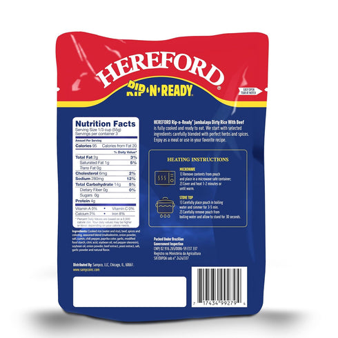 12g 6oz 12) Hereford Jambalaya Dirty Rice with Beef | Shelf Stable | Fully Cooked | Ready-to-Eat | Beef Raised with No