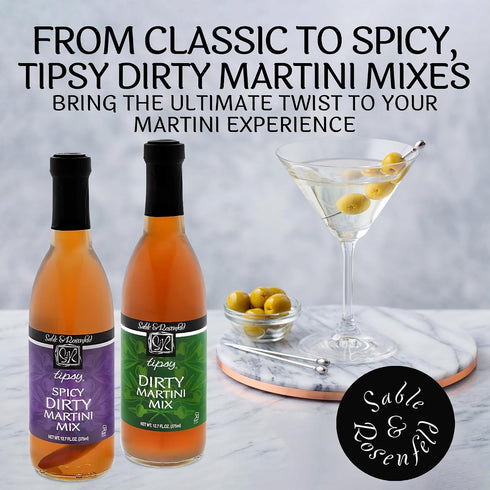 12.7 oz (Pack 1) Tipsy Dirty Martini Mix - Smooth and Savory Original Martini Olive Juice, Cocktail Mixer for Gin