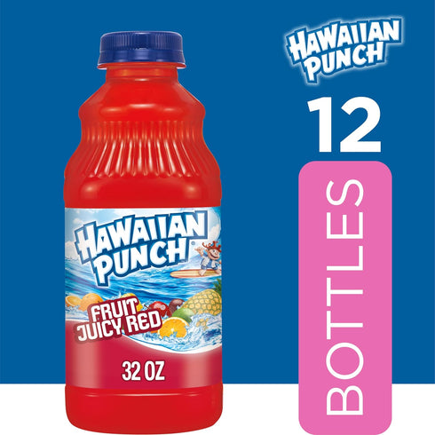 32 Oz (Pack 12), 100 Hawaiian Punch Fruit Juicy Red Fruit Juice Drink, Fl Bottle Of Caffeine-free, Carbonation-free