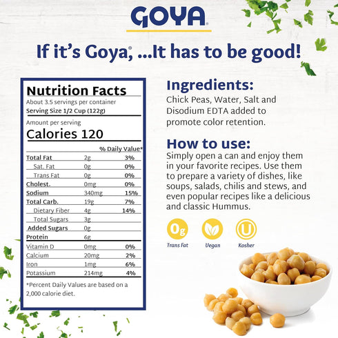 15.5 (Pack 8) Goya Foods Chick Peas, Garbanzo Beans, Ounce